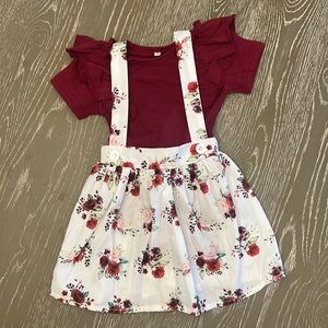 Marion body suit with overall skirt, snap closure body suit